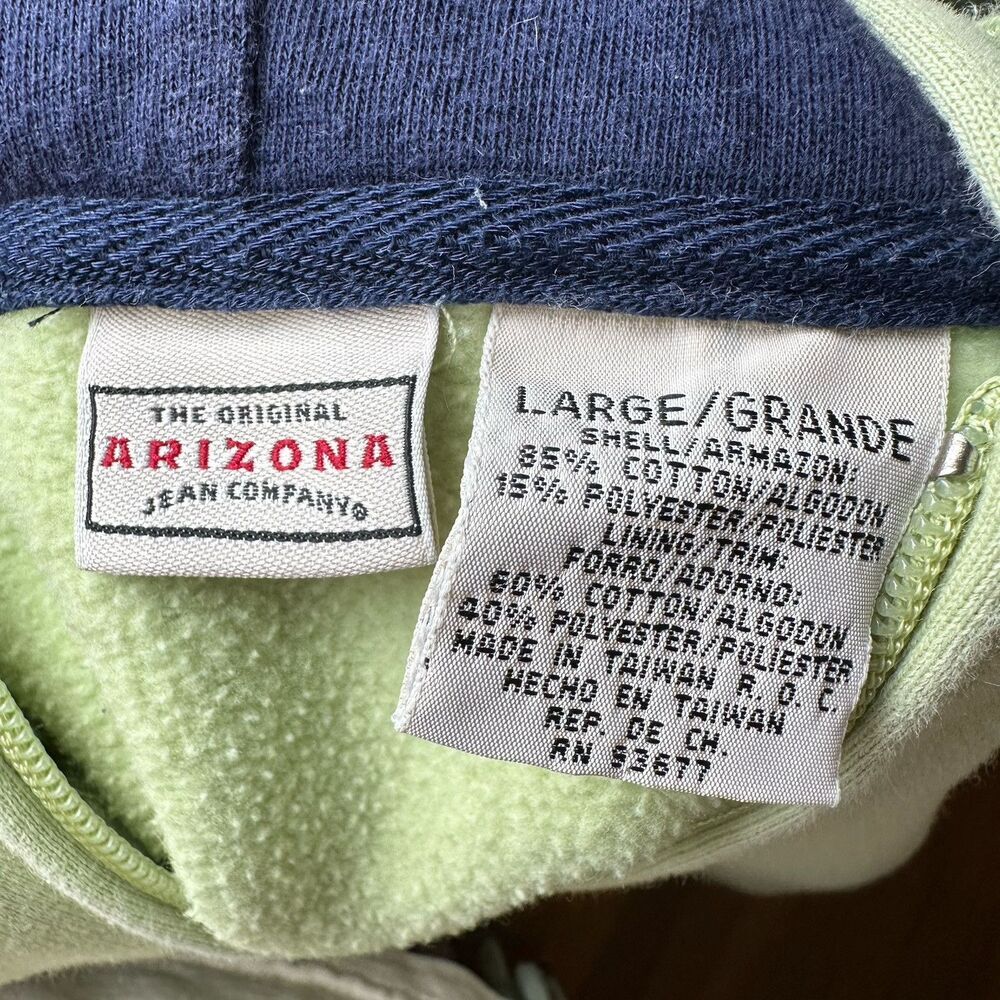 Arizona Y2K Vintage Pastel Pistachio Green Zip Hoodie Jacket Navy Striped Trim - Picture 7 of 9